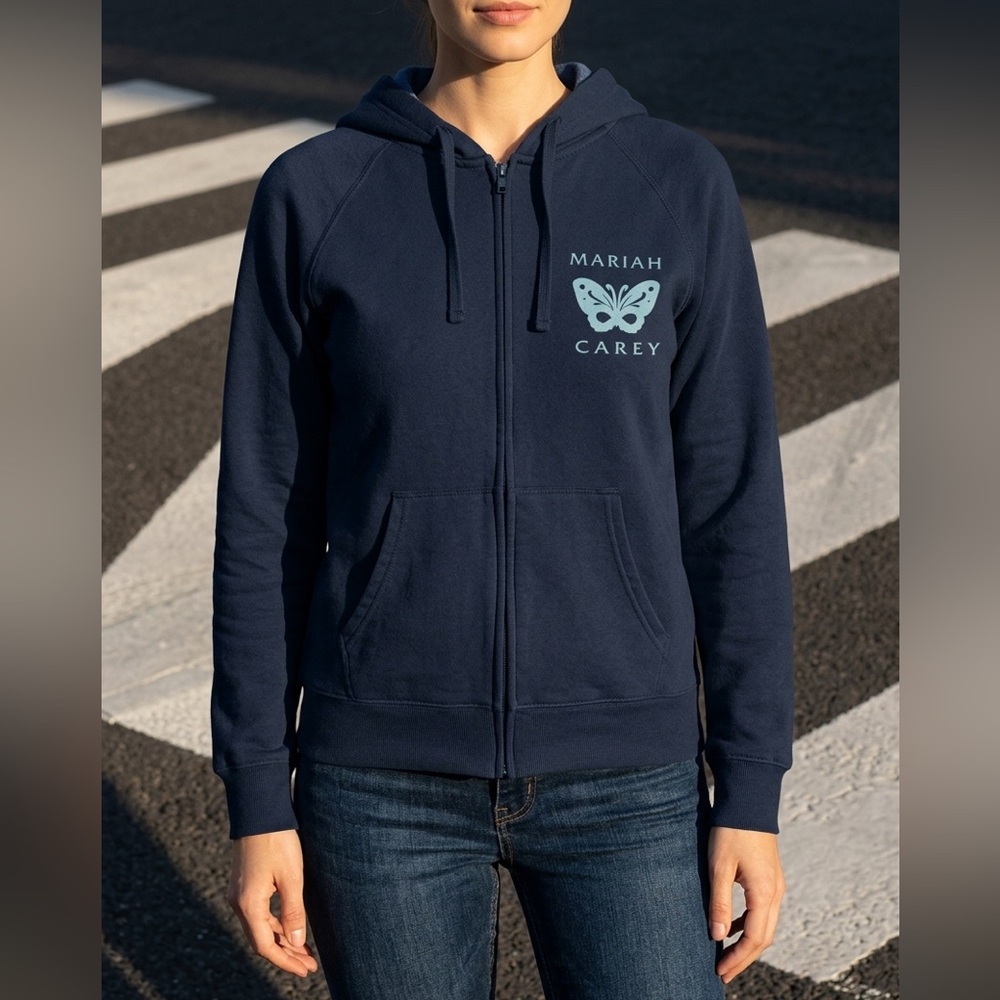 Mariah Carey #1 to Infinity Navy Blue Full Zip Hoodie Hanes Nano Hood Medium